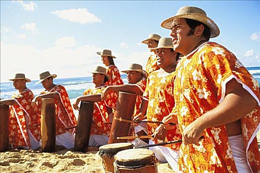 夏威夷,塔希提岛,鼓手,海滩