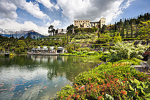 花园,城堡,植物园,意大利,欧洲,一个,上面,旅游胜地,梅拉诺,南蒂罗尔