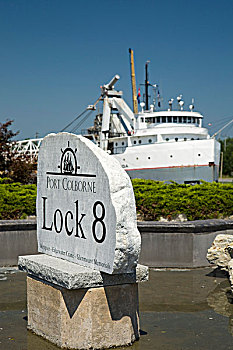 锁,港口,标识,船,背景,安大略省,加拿大