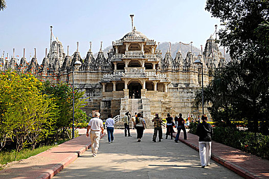 耆那教,庙宇,复杂,游客,正面,拉纳普尔,拉贾斯坦邦,北印度,印度,南亚,亚洲