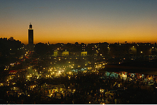 城市,夜晚,玛拉喀什,摩洛哥