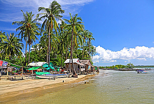 渔民,小屋,棕榈海滩,湾,孟加拉,印度洋,缅甸