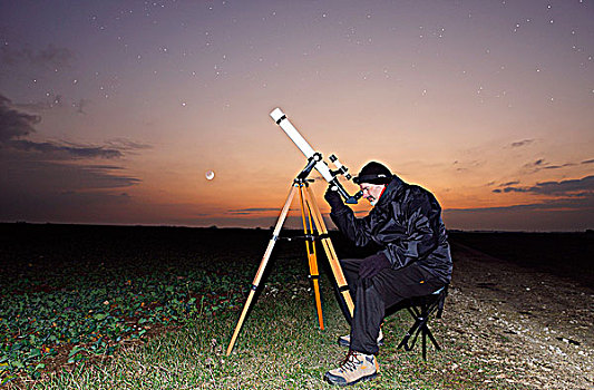 男人,看,天空,望远镜