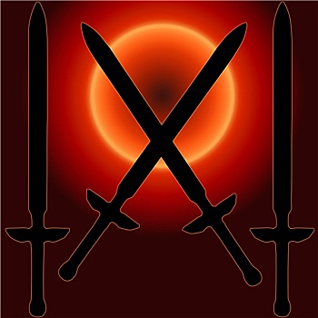 盾徽,日落,剑,剪影
