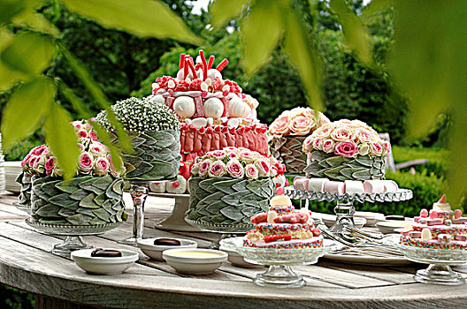 喜庆,装饰,蛋糕,花,桌子