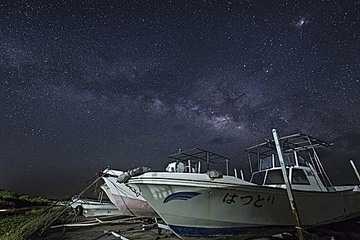 星空,船,冲绳,日本