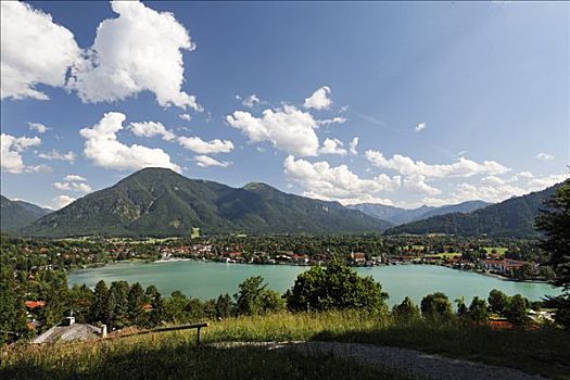 湖,泰根湖,山,上巴伐利亚,德国