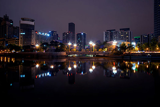 成都市锦江滨江东路城市建筑夜景