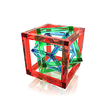 抽象,几何,红色,绿色,蓝色,玻璃,立方体,相互