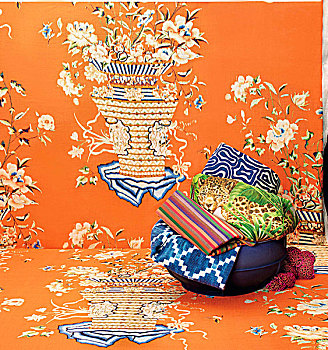碗,彩色,种族,纺织品,橙子,布