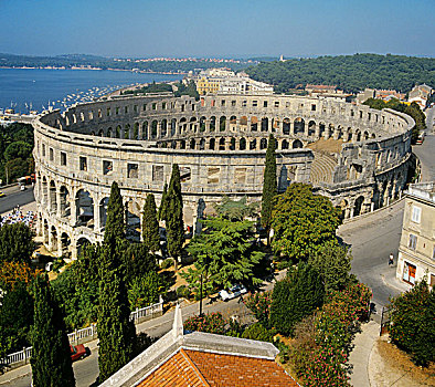 竞技场,普拉,罗马,圆形剧场,伊斯特利亚,地中海,克罗地亚,欧洲