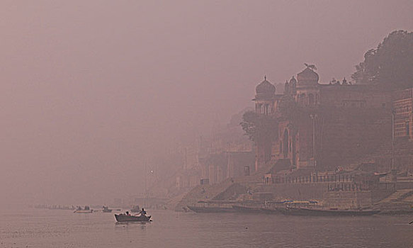 恒河,水岸,薄雾,瓦腊纳西,北方邦,印度