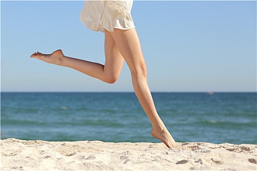 美女,长腿,跳跃,海滩