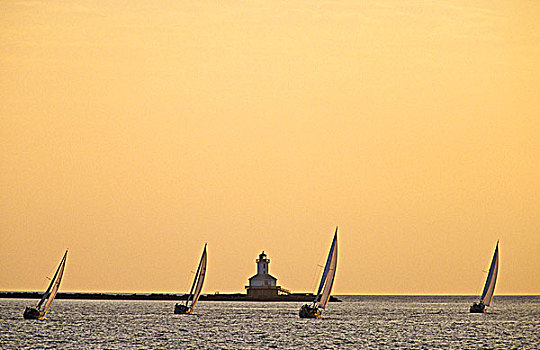帆船,比赛,靠近,头部,灯塔,背景,爱德华王子岛,加拿大