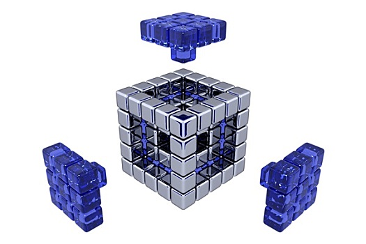 立方体,装配,蓝色,玻璃