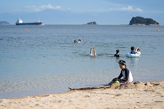 女孩,游泳,海滩