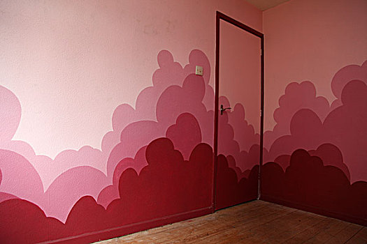 空房,粉色,云,涂绘,墙壁