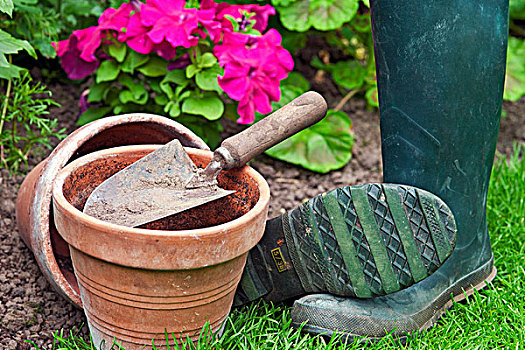 陶盆,花园,手铲