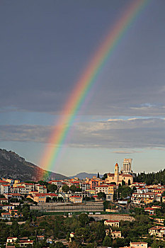 彩虹,上方,阿尔卑斯滨海省,法国,欧洲