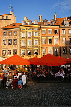 街边咖啡厅,城市广场,老城广场,华沙,波兰