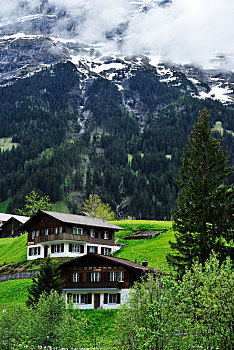 阿尔卑斯山脉脚下的民居