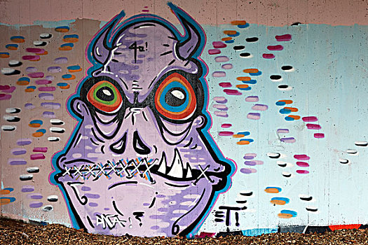 怪兽,嘴,缝纫,关闭,壁画,街头艺术,杜塞尔多夫,北莱茵威斯特伐利亚,德国,欧洲
