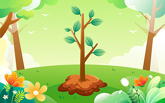 312植树节保护地球环境植树造林公益插画