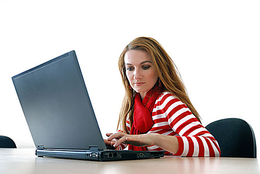 女人,红色,工作,笔记本电脑,鲜明,办公室
