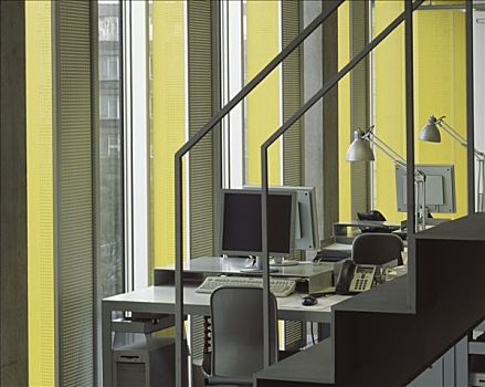 办公室,楼梯,黄色,铝,百叶窗
