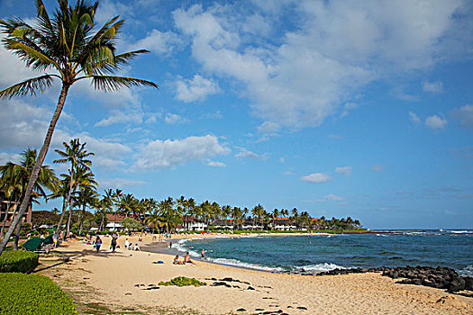 海滩,坡伊普,考艾岛,夏威夷