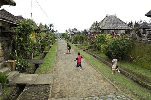 传统,乡村,主要街道,孩子,巴厘岛,印度尼西亚
