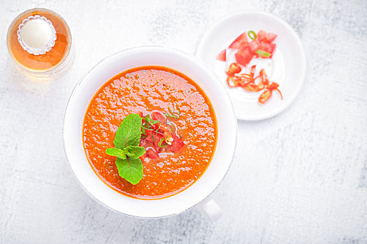 碗,新鲜,西红柿汤,酸辣冷汤