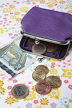 紫色,钱包,欧洲,硬币,纸币