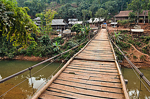 吊桥,乡村,山谷,北越,越南,亚洲