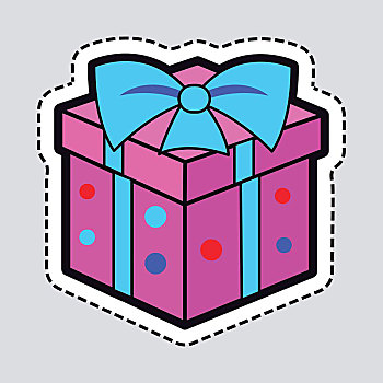 礼盒,粉色,新年,礼物,蓝带,隔绝,盒子,插画,指示,简单,卡通,风格,彩色,大,蝴蝶结,上面,抠像,纸,设计,正面,矢量
