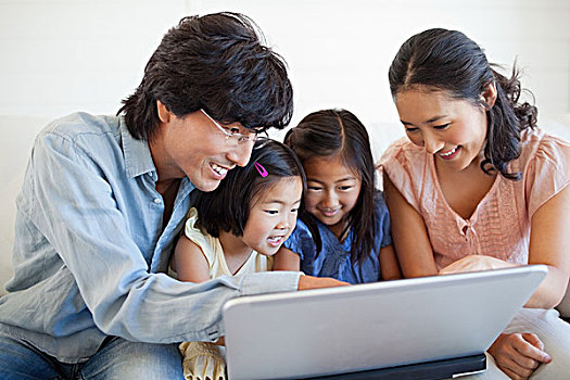 家庭,笔记本电脑,微笑