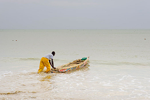 渔民,离开,传统,渔船,区域,塞内加尔,非洲