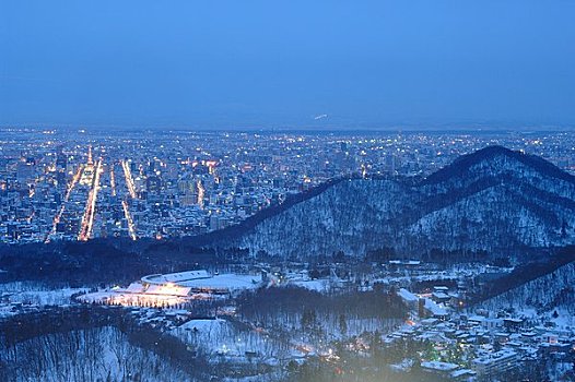 札幌,夜晚,山