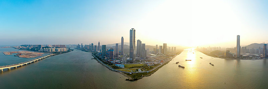 航拍廣東珠海十字門中央商務(wù)區(qū)橫琴片區(qū)高樓大廈建筑群