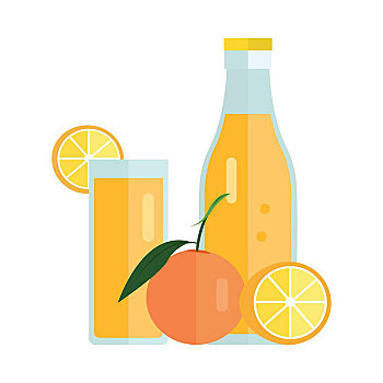 瓶子,玻璃杯,橙色,酒精饮料,矢量,设计,可爱,夏日饮料,新鲜,果汁,概念,插画,象征,标签,标识,菜单,隔绝,白色背景,橙汁