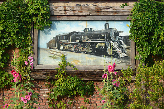 蒸汽式火车墙画