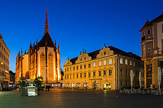 光亮,建筑,教堂,市场,历史,中心,夜晚,五兹堡,巴伐利亚,德国,欧洲