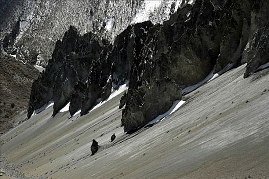 山,斜坡,鲜明,沙子,黑色,石头,靠近,安娜普纳地区,尼泊尔