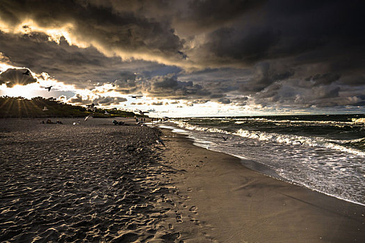 海景,暗色,生动,风暴,积雨云,云体,波罗的海,波兰