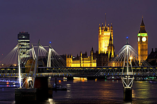 哈格佛桥,房子,议会,大,大本钟,夜晚,伦敦,英格兰,英国,欧洲