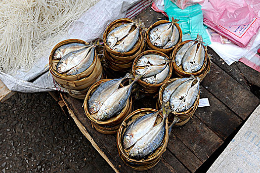 鱼肉,食物,市场,琅勃拉邦,老挝,东南亚