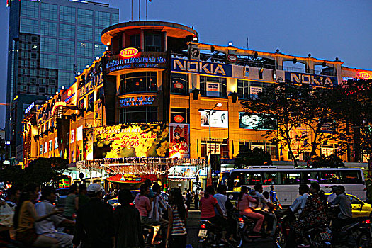 摩托车,交通,正面,百货公司,胡志明市,越南