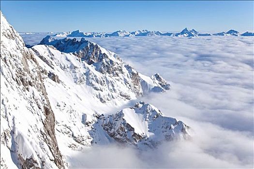 山顶,围绕,云,雾,施蒂里亚,奥地利,俯拍