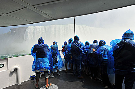 旅游,雨衣,游船,雾中少女号,马蹄铁瀑布,尼亚加拉瀑布,安大略省,省,加拿大,北美