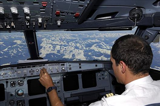 飞行员,驾驶室,飞行,俯视,阿尔卑斯山